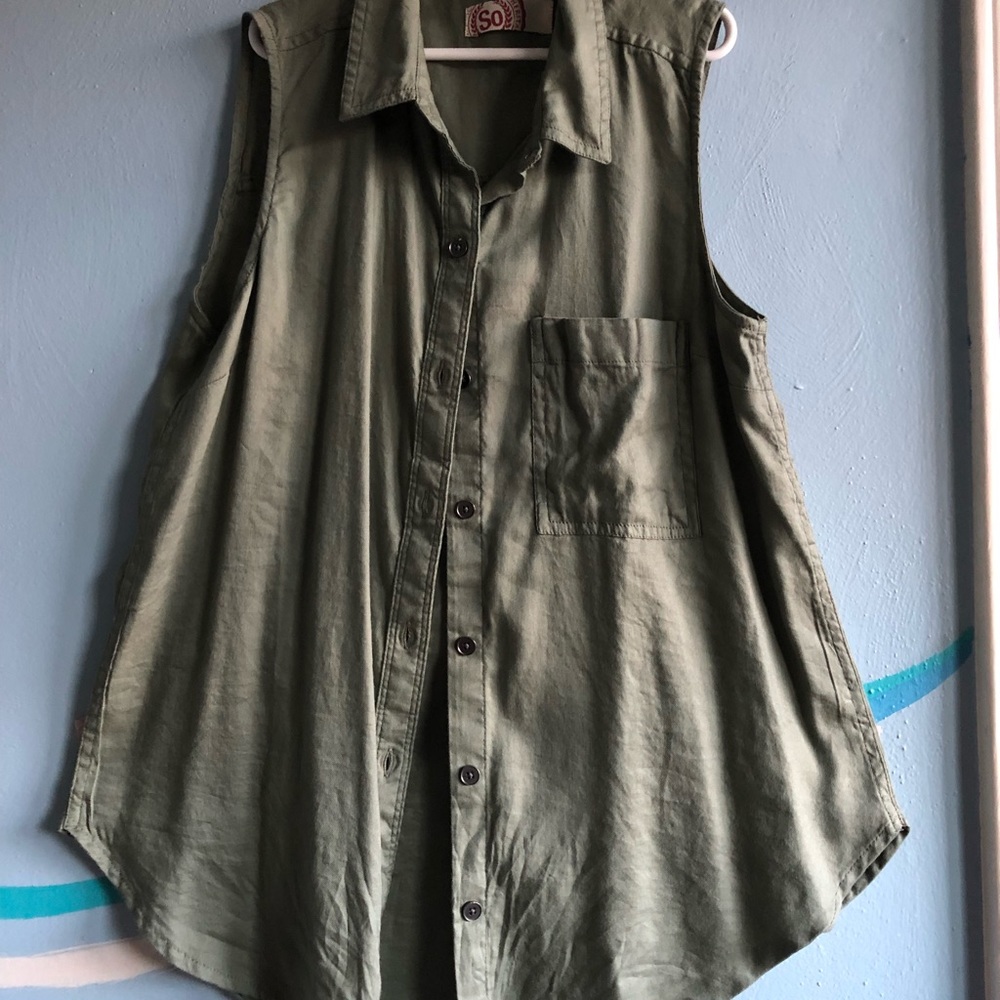 navy green button-up blouse